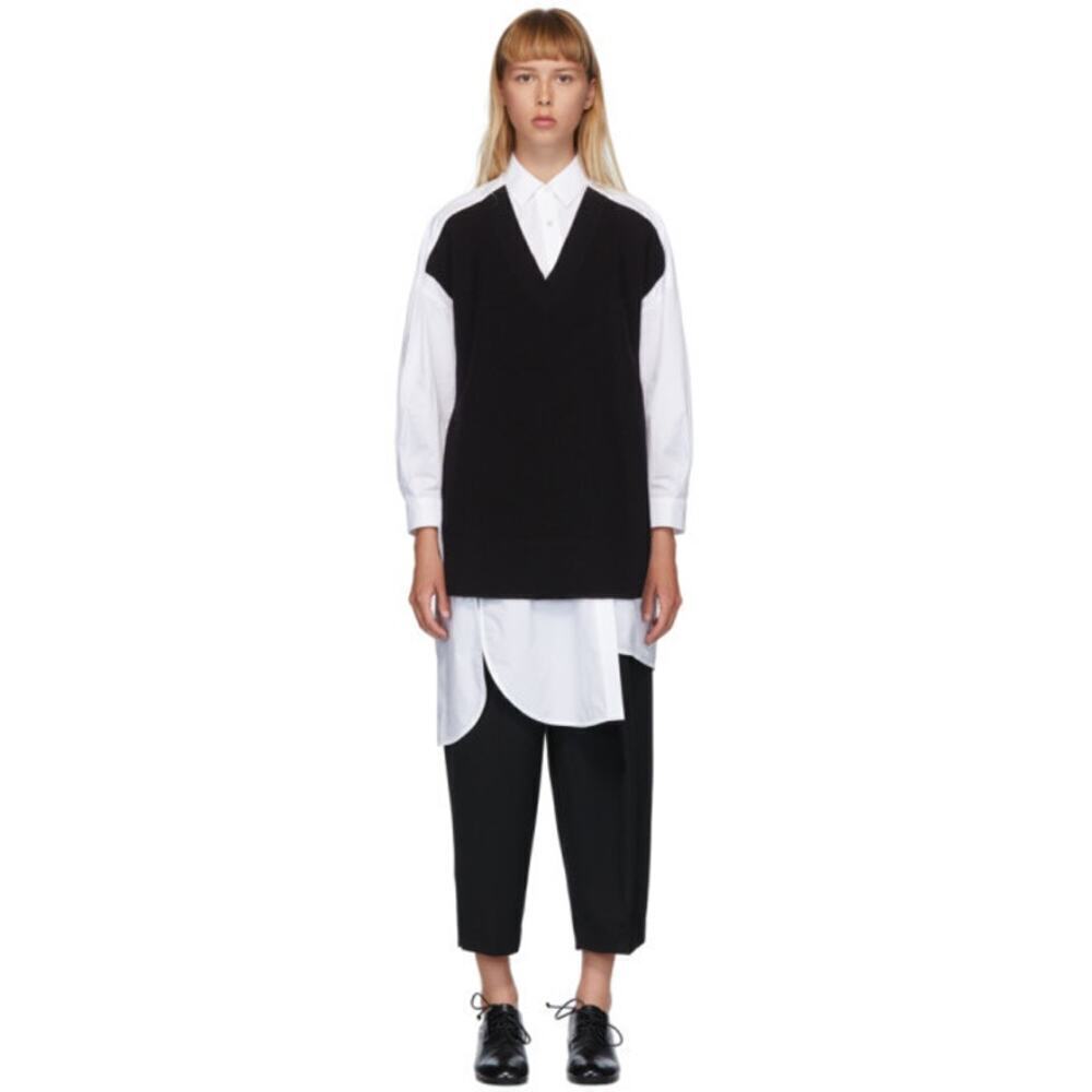 Enfold White And Black V-Neck Layered Shirt Twofer Sweater Size 38 (M/L)